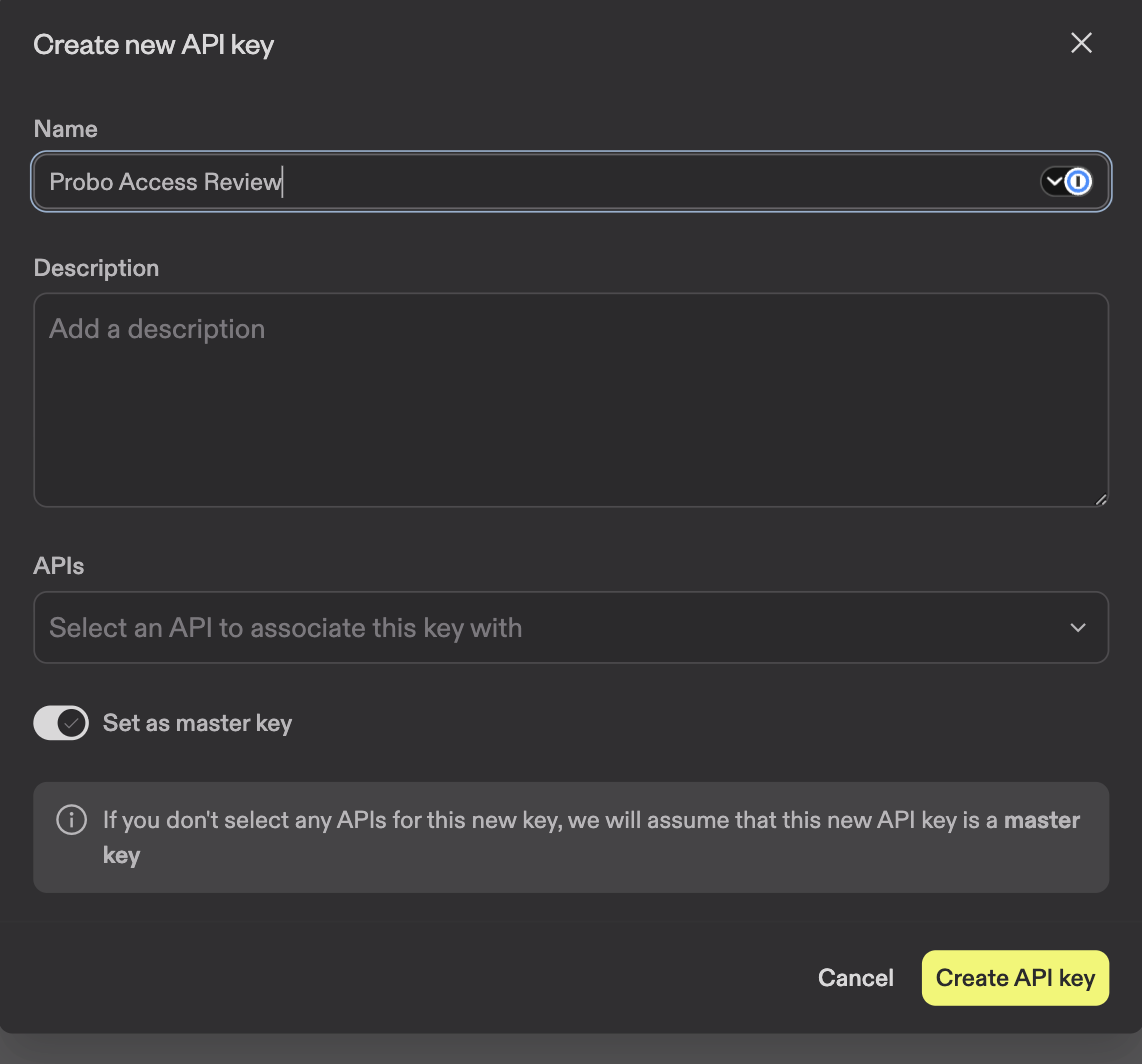 Creating a master API key in Apollo settings