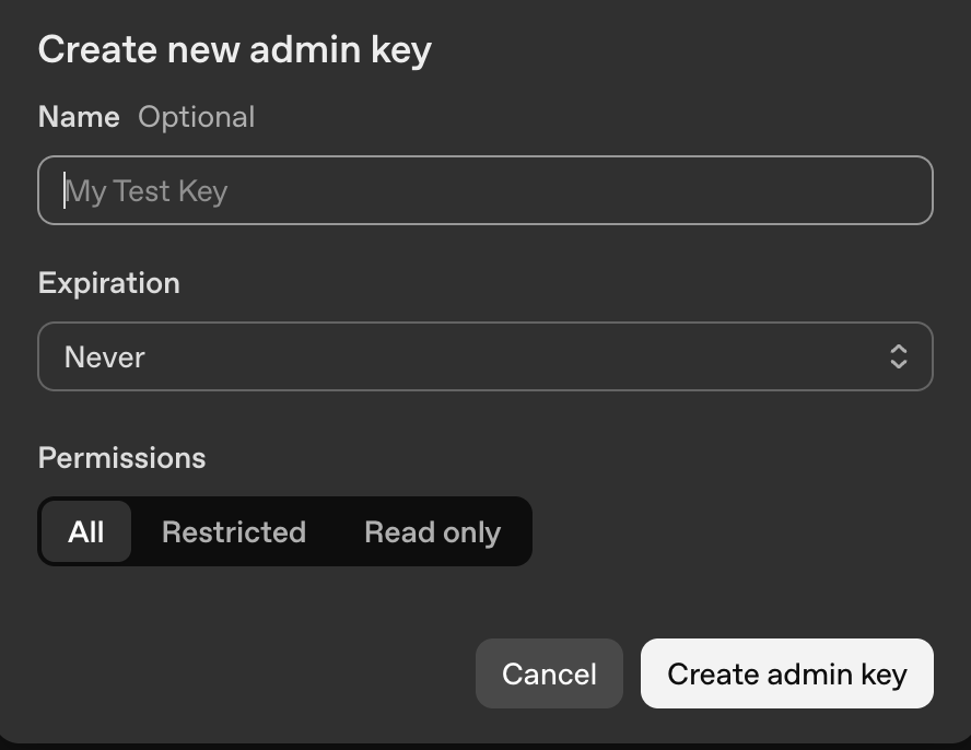 Crearea unei chei de admin în platforma OpenAIAPI